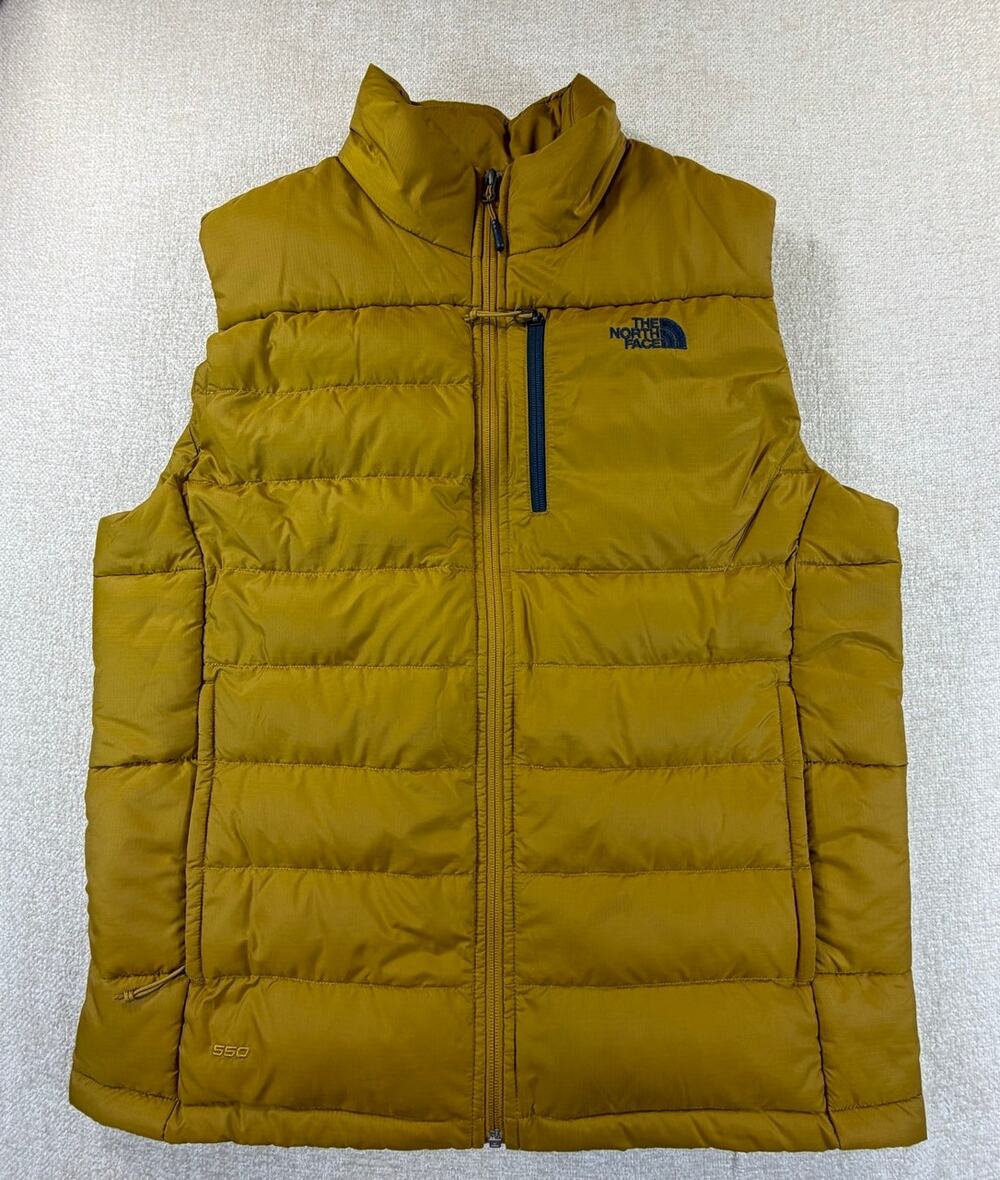 The North Face Men's Large Gold Aconcagua 550 Goose Down Full Zip Puffer Vest